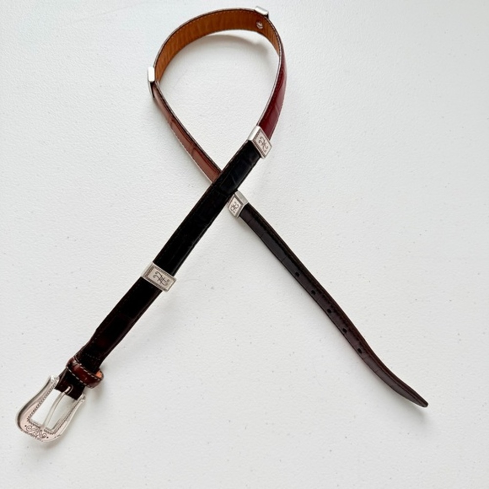 Multicolor Segmented Belt Black Brown Tan Red Alligator Silver Hardware 30 - Picture 8 of 10